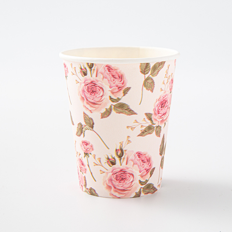 Spring Theme Disposable Paper Plate Set Tea Party Style Flower Appreciation Pattern Paper Plate Paper Cup Tableware