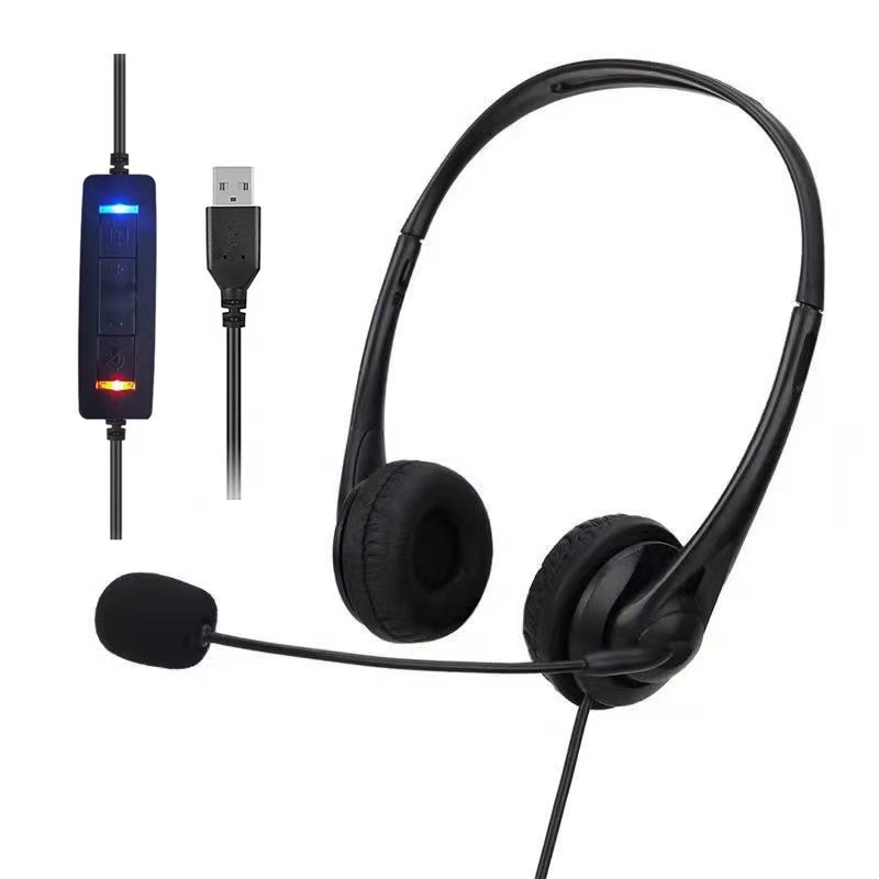 Business Office Headset English Teaching Wired Headset Telephone Line Control Call Headset Factory Wholesale