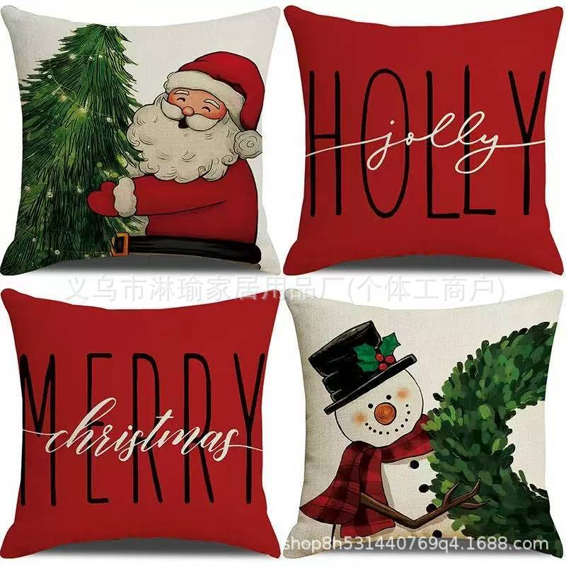 Cross-Border Christmas Pillow Thanksgiving Linen Short Plush Peach Skin Printed Cushion Backrest Christmas Pillow Case