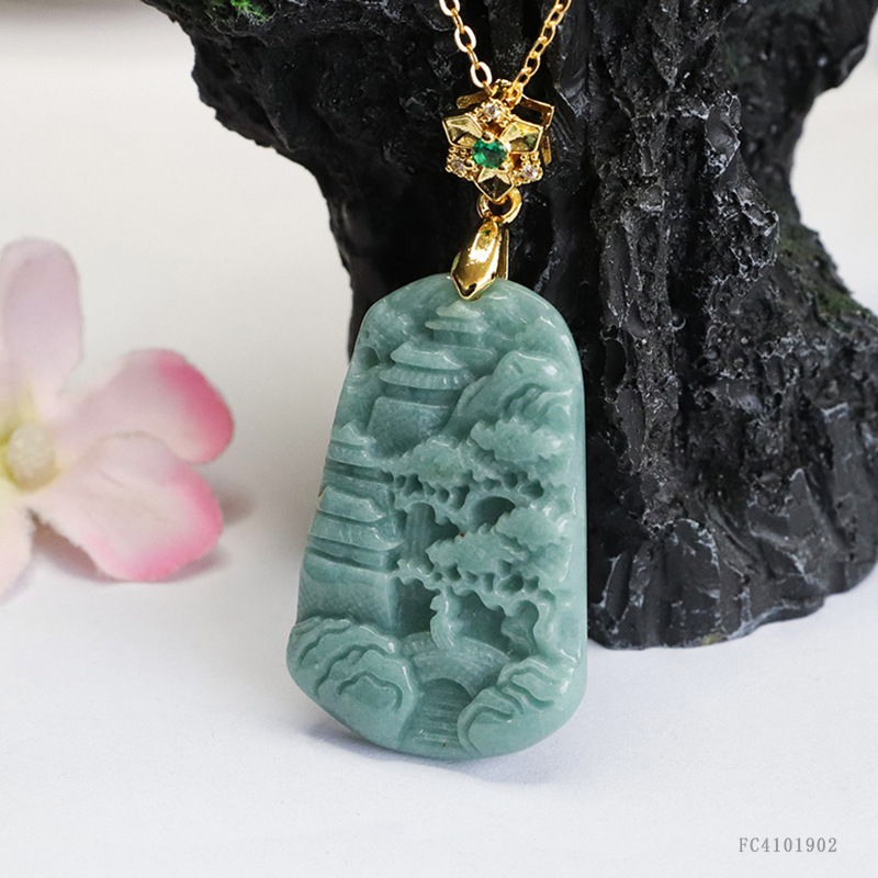 Juyu Natural A Jade Blue Water Landscape Brand Jade Pendant Necklace Guofeng Jewelry Wholesale FC4101902