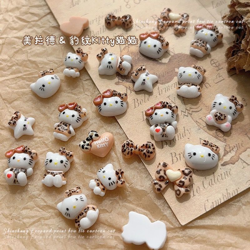 Nail Art Leopard Bow KT Cat Jewelry Maillard Resin Three-dimensional French Cute Cartoon Bow Tie Nail Accessories