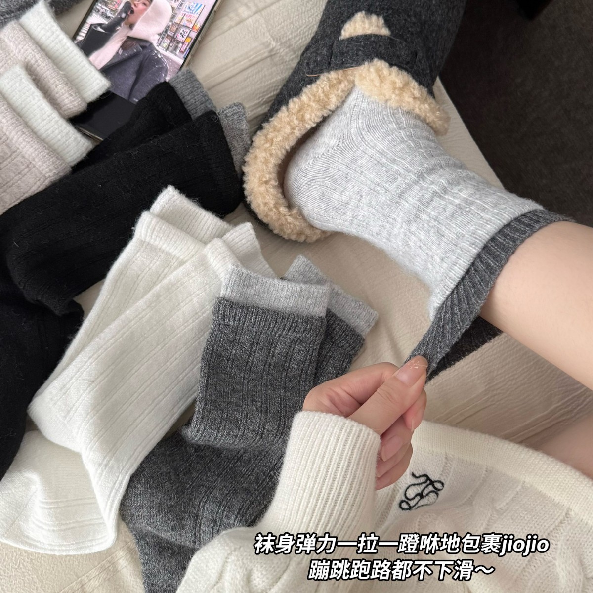 Серые шерстяные носки для женщин, модные носки средней длины для весны и осени, утолщенные теплые носки для зимы