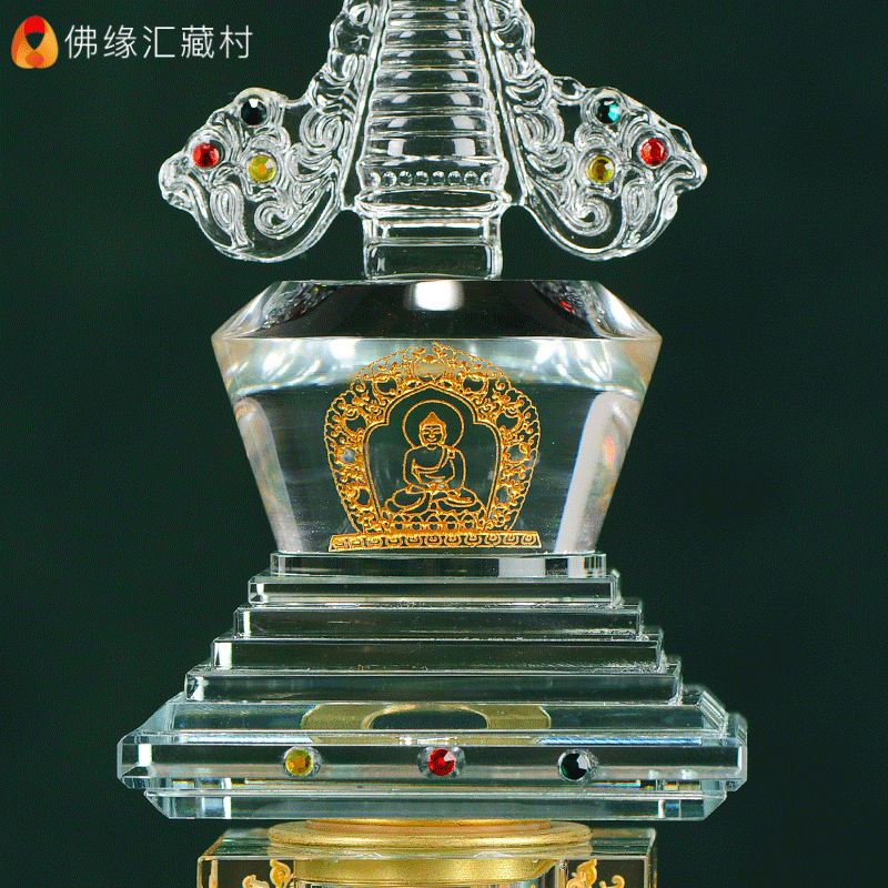 Buddha Yuan Hui led plug-in crystal colorful pagoda Buddha front light luminous pagoda living room office decoration ornaments