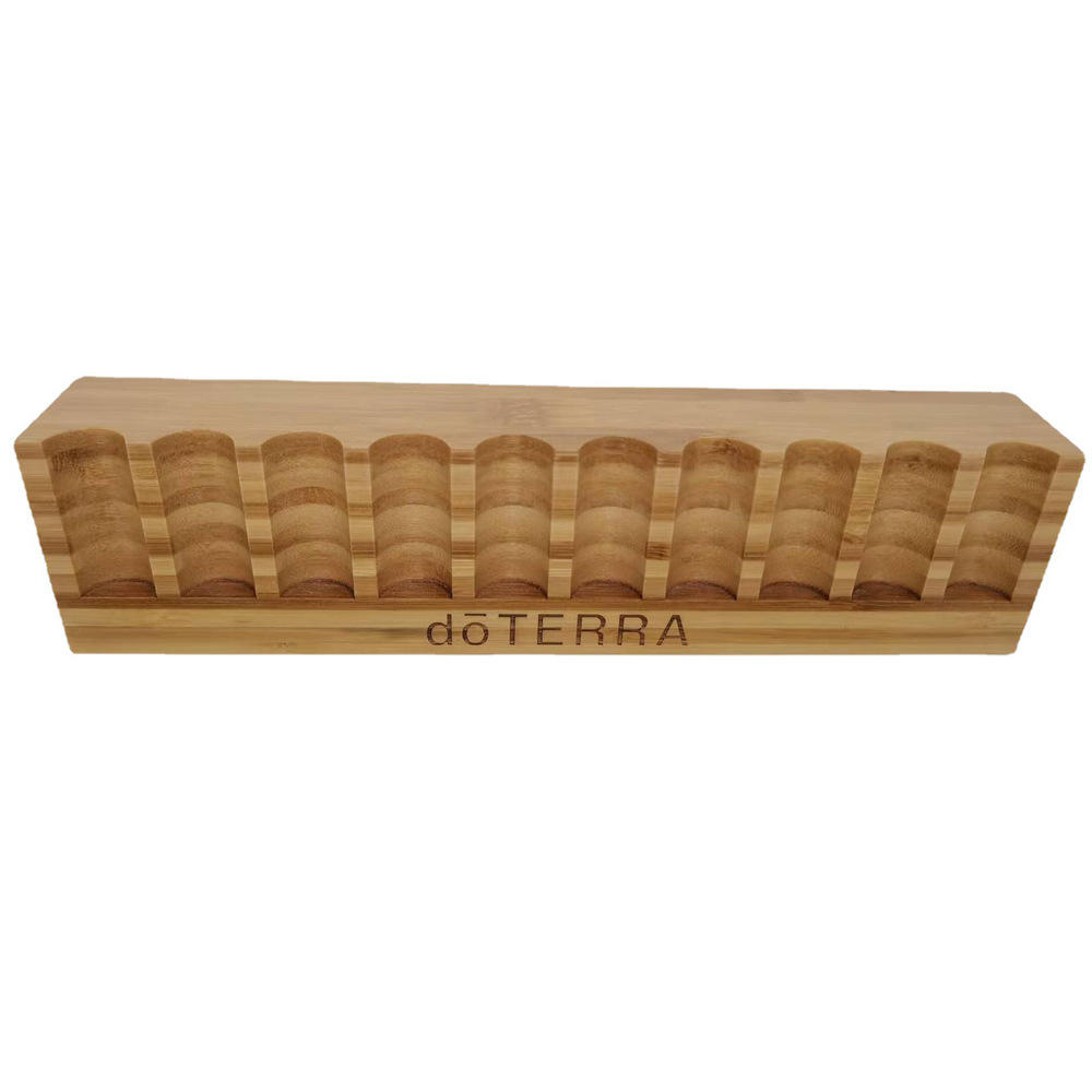 Doterra Essential Oil Bottle Storage and Display Rack, 10-Compartment Triangular Bamboo Rollerball Spray Bottle Desktop Organizer