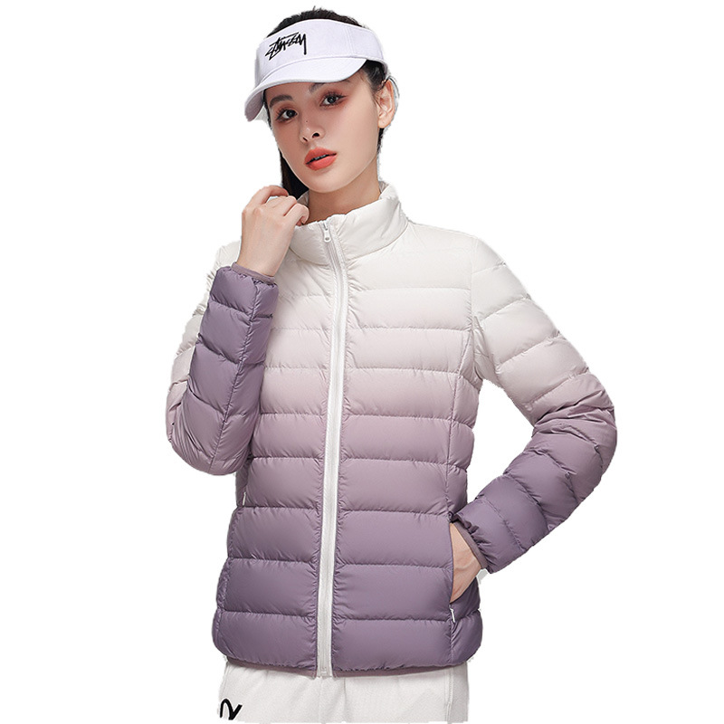 Lightweight Down Jacket Women's Autumn and Winter New White Duck Down Gradient Vertical Collar Slim-fit Short Casual Jacket