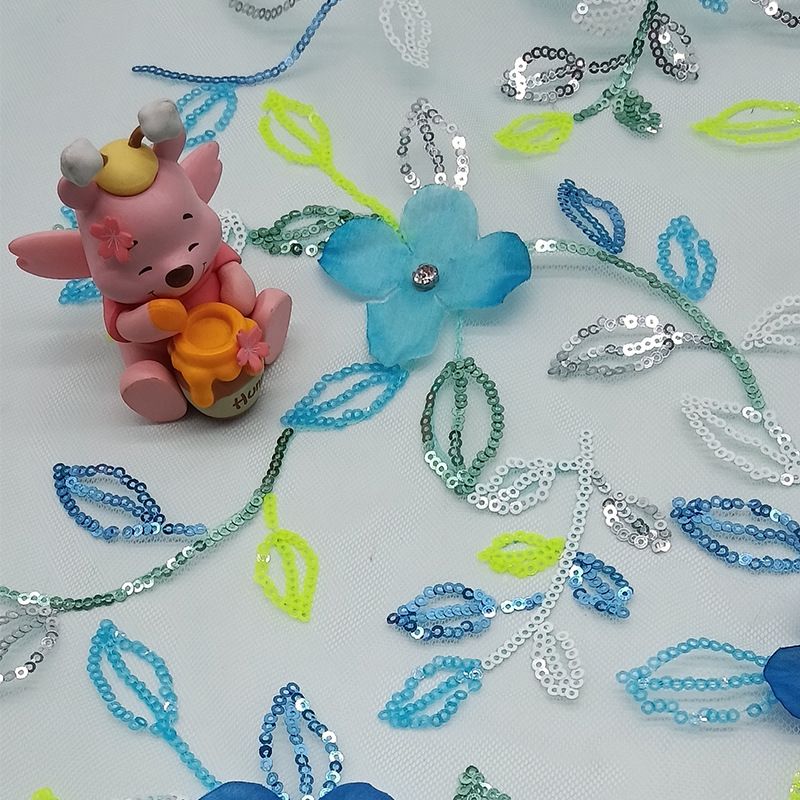 Ordering Flower Mesh Multi-Color Thread Embroider Fabric Camisole Dress Embroider Cloth