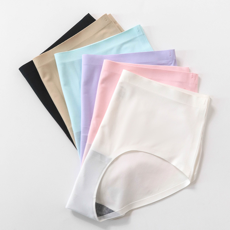 Ready Stock Women's Ice Silk Nylon Seamless Panties, One-Piece Breathable Mid-Waist Sexy Briefs, Triangle Panties