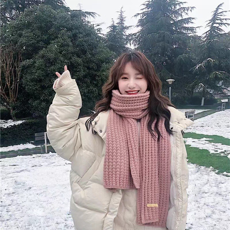 Girls' Scarf 2025 New Winter Warm Thick Knitted Scarf Fashionable Versatile Christmas Neck Warmer Double-Sided Scarf