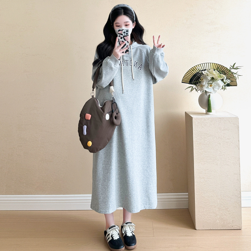 Pregnant Women's Fashion Korean Style Spring and Autumn Dress Long Dress Korean Style Fashion Trendy Mom Loose Midi Pregnant Women's dress