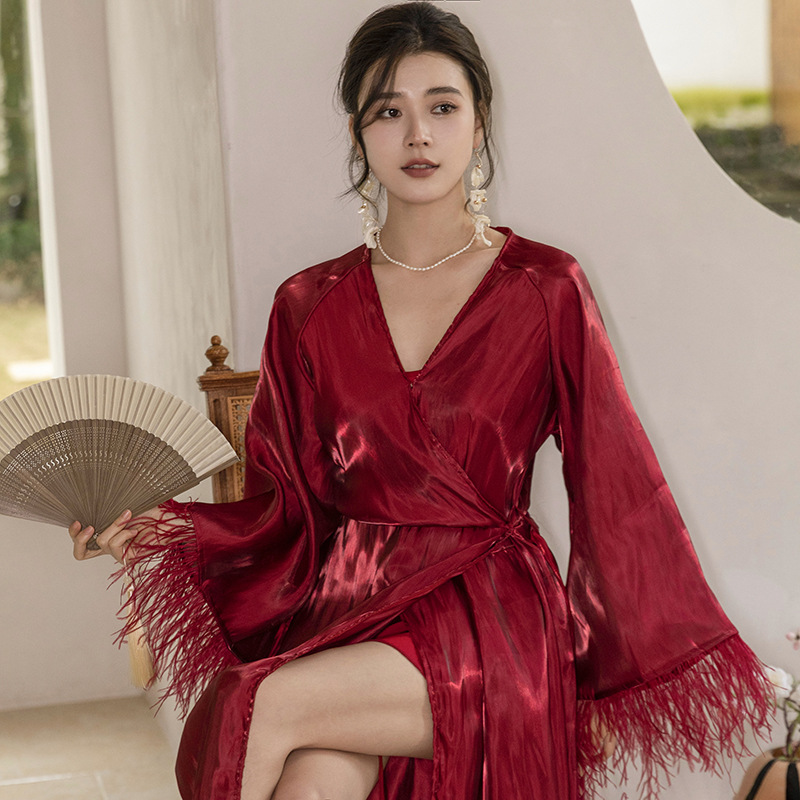 Fairy Morning Gown Female Bride Sexy Nightgown Wedding Pajamas Feather Bathrobe Premium Sense French Bridesmaid Morning Gown Fairy