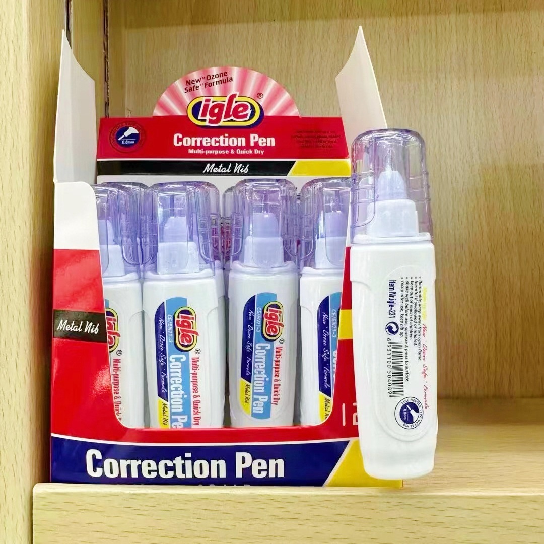 Igle Various Models of Correction Fluid Correction Fluid Student Stationery Quick-Drying Large-Capacity Export Correction Pen Manufacturer Batch