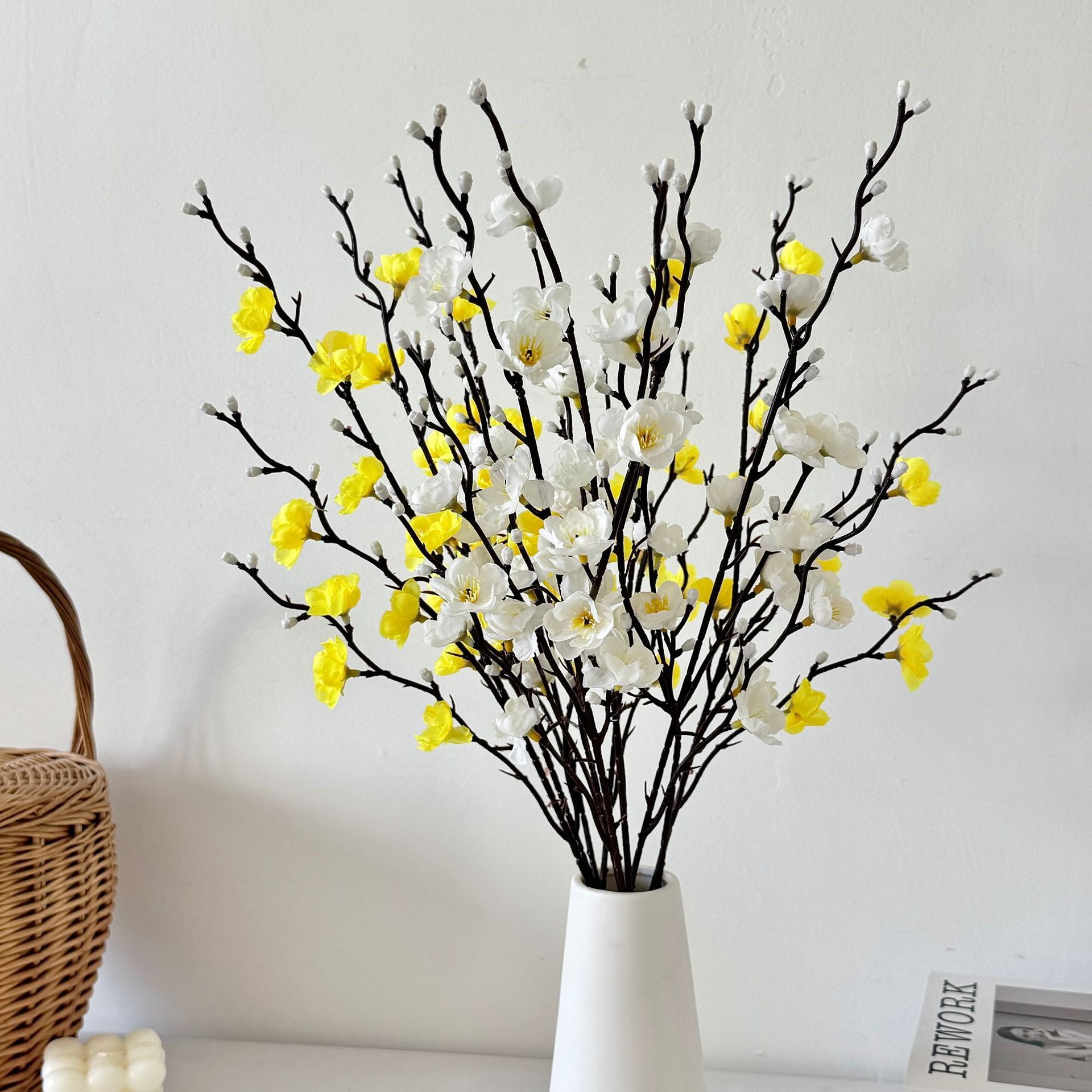 Cross-border Hot Sale 55CM Single Plum Blossom White Mini Chimonanthus Artificial Flower Chinese Home Decoration Arrangement
