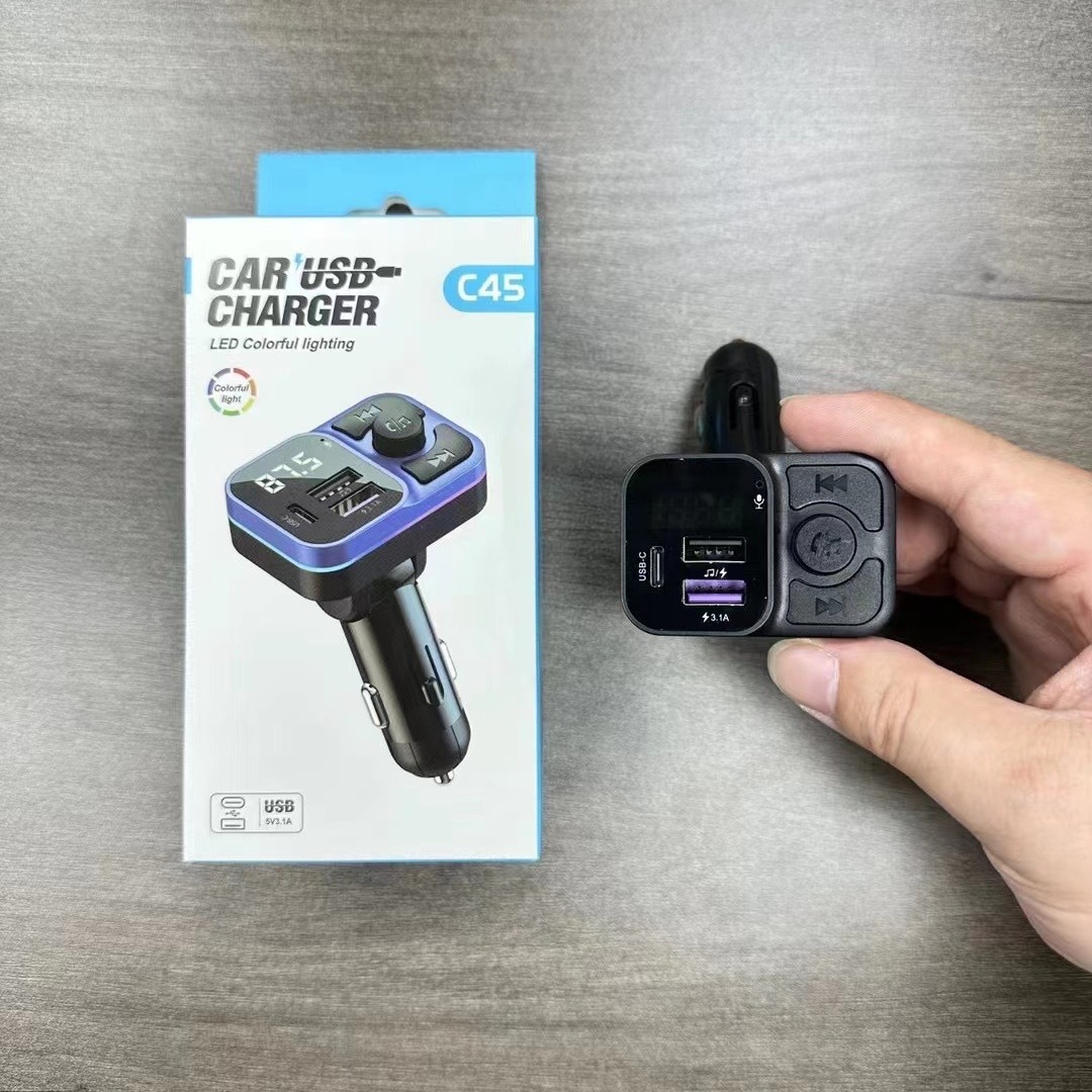 C45 car MP3 FM car Bluetooth transmitter Bluetooth car charger with LED light