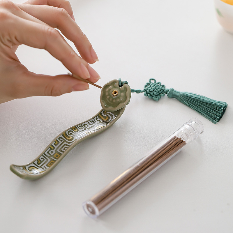 Ruyi line incense insert gift box ceramic incense holder incense holder Zen home incense burner incense dispenser ornaments hand gifts