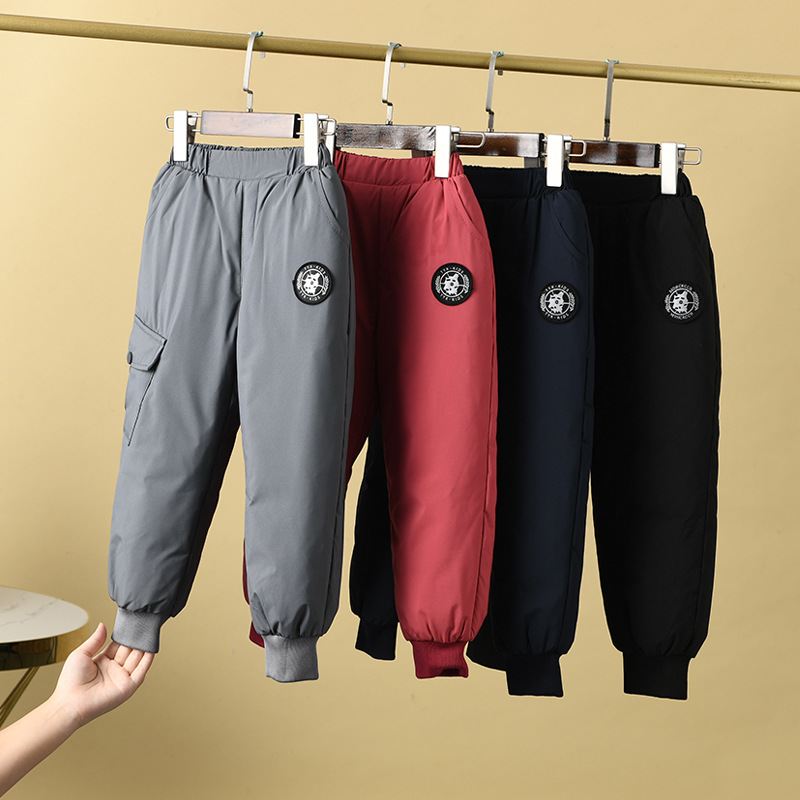 Детские пуховые брюки для мальчиков и девочек, теплые белые утки, верхняя одежда для детей среднего и старшего возраста, утолщенные рабочие брюки для зимы