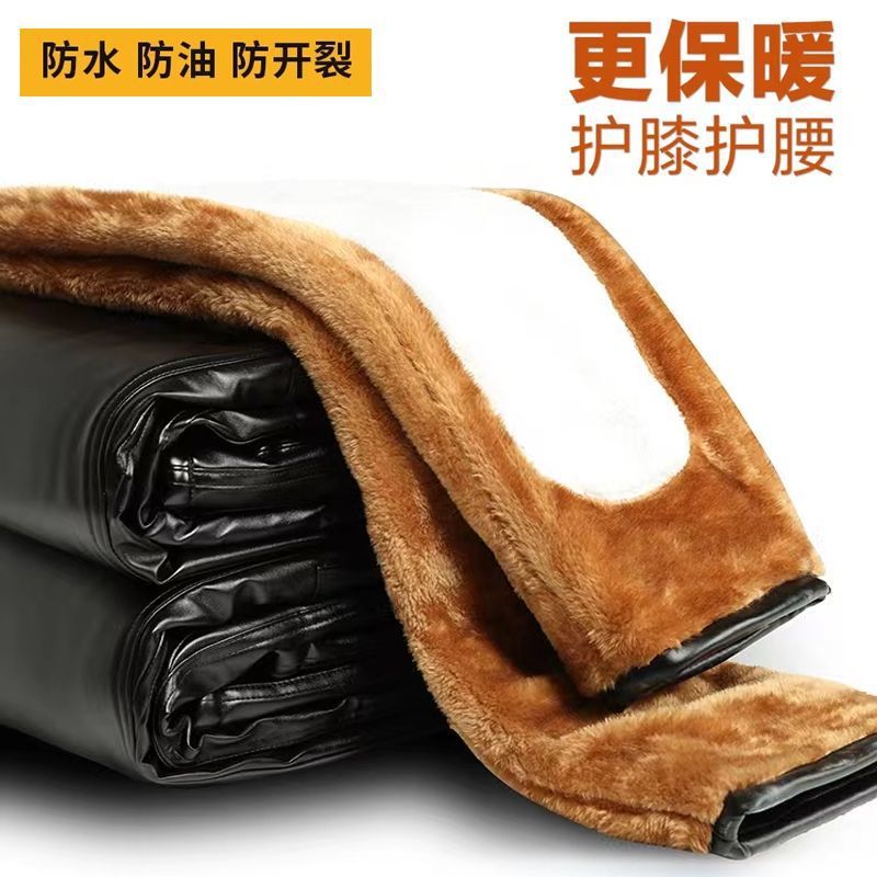 fleece-lined Thick Leather Pants Men's Cold-proof Warm Rider Takeaway Wear-resistant Soft Leather Work Pants Waist Knee-pad Winter Frozen-proof