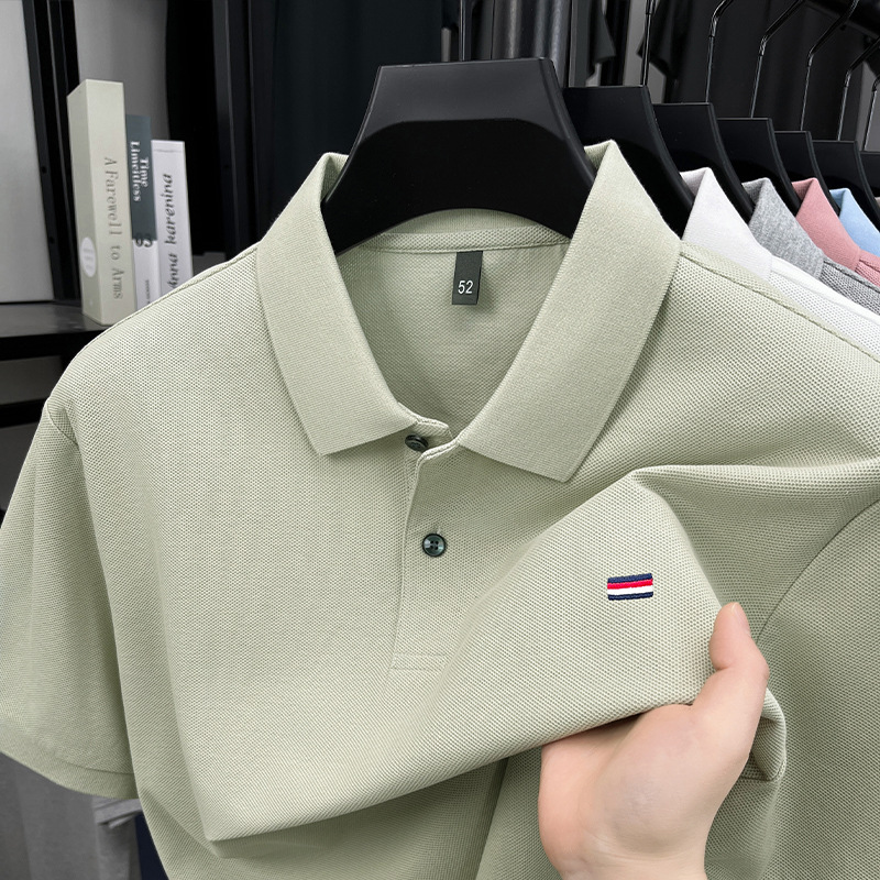 Summer 100 Cotton Men's Lapel Polo Shirt Business Casual Embroidered Short Sleeve T-shirt Fashionable Middle-aged Dad