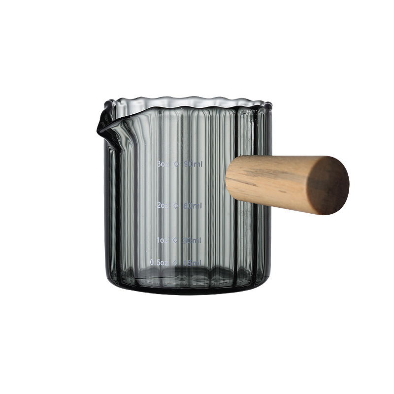 Wooden Handled Double Mouth 180 ml Milk Cup Coffee Milk Cup Italian Glass Coffee Measuring Cup Vertical Grain Mini Milk Cup