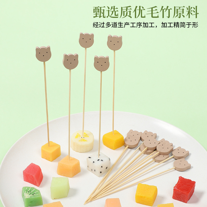 100 pcs/bag wooden cat fork bamboo stick cute disposable fruit stick fashion decorative snacks factory wholesale
