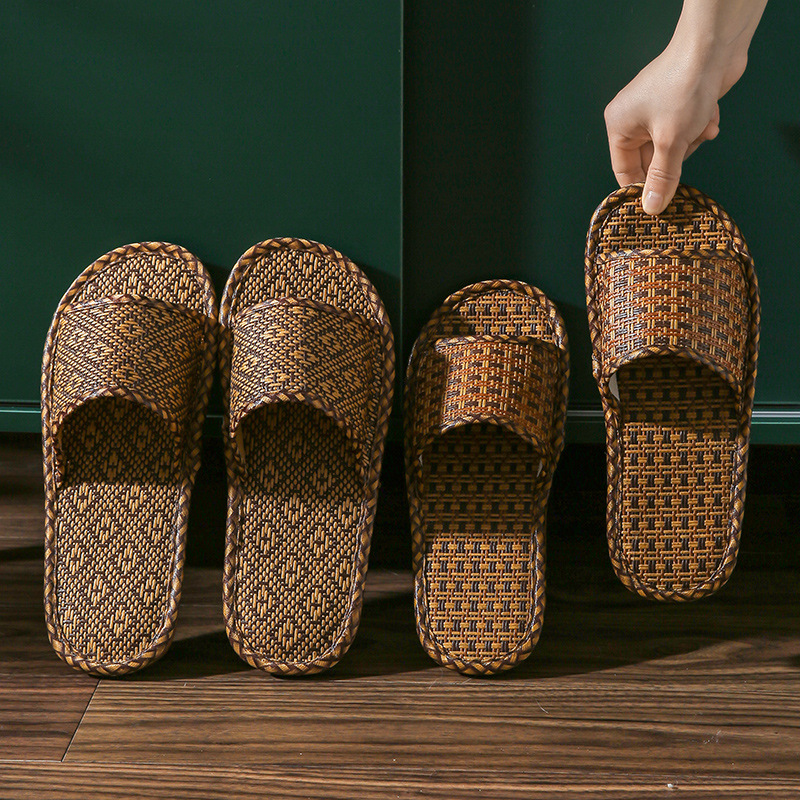 Household Rattan Slippers for Women, Non-Slip Indoor Couples, Household, One Man and One Woman, Spring and Summer Bamboo Slippers