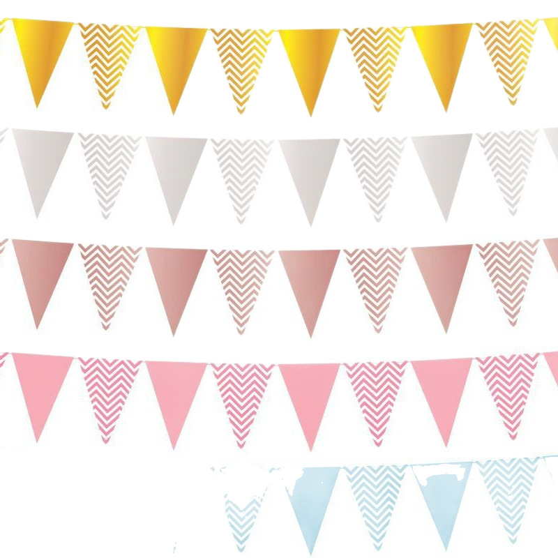 Online celebrity wave pattern bronzing triangle pull flag birthday party decoration gold silver pink blue triangle flag banner festival supplies