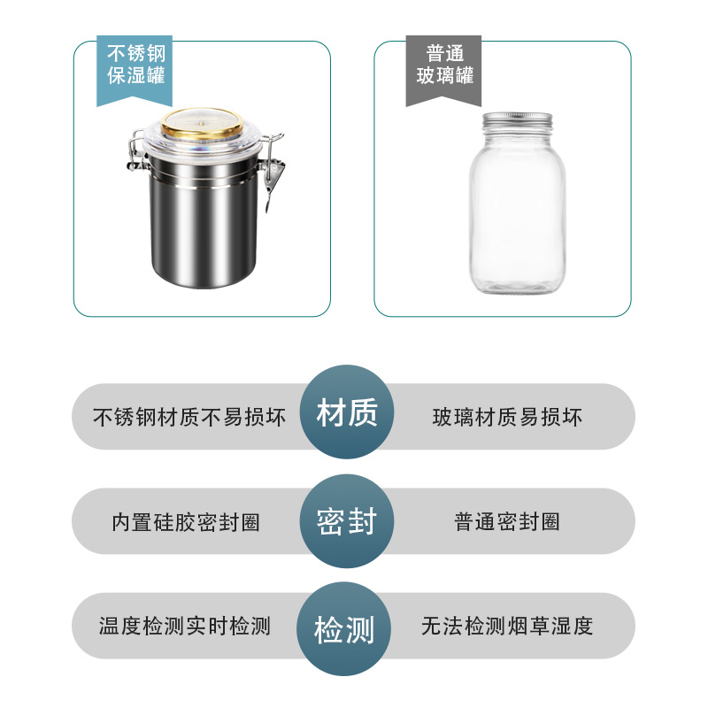 Futen's New Moisturizing Jar Cross-Border Hot Sale with Hygrometer Moisturizing Tablets Pipe Smoke Jar Stainless Steel Sealed Jar in Stock