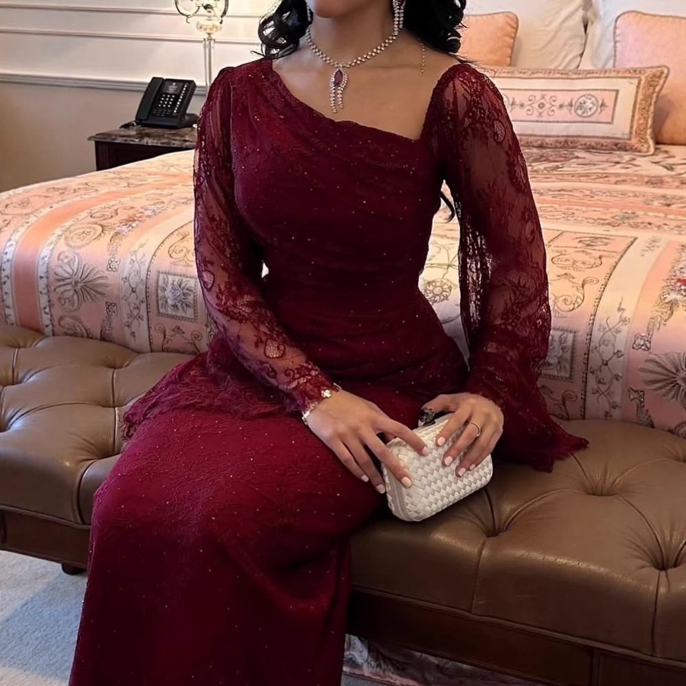 2025 Spring Cross-Border European and American Middle East Foreign Trade Women's Clothing Independent Station Amazon Elegant Lace Hot Diamond Hip Covering Evening Dress