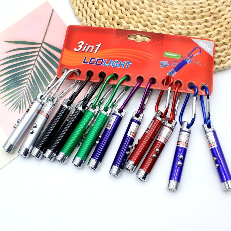 Carabiner small flashlight three-in-one laser flashlight UV fluorescent agent detection money detector LED lighting lamp