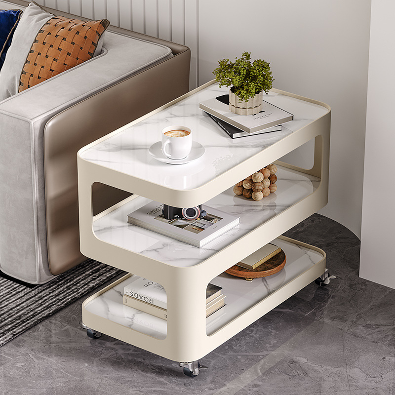 Скандинавский стиль, кремовый стиль, съемный столик на колесах, стол из рок-камня, легкий роскошный кофейный столик для дивана, мини-угловой стол, чайный стол