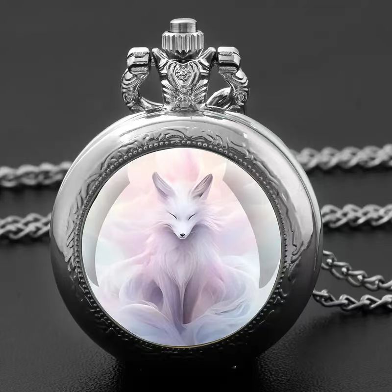 Color Pattern Medium Pocket Watch Vintage Flip Cover Decorative Necklace Watch Personalized Trendy Quartz Watch Cross-border for Men and Women Students