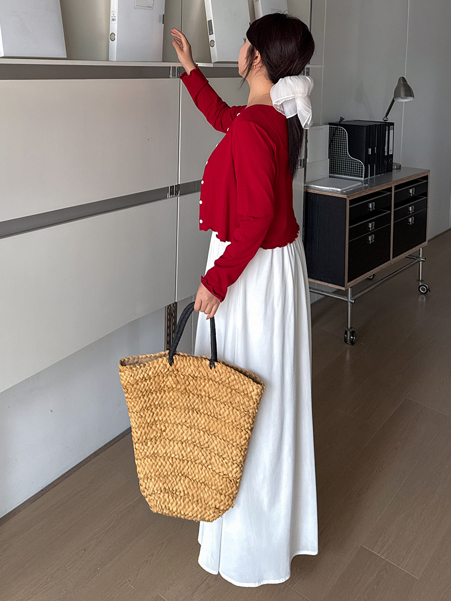 Eno Plus Size Women's Cardigan Suspender Skirt Suit 2025 Autum New Sweet White Moonlight Two-Piece Set 132128