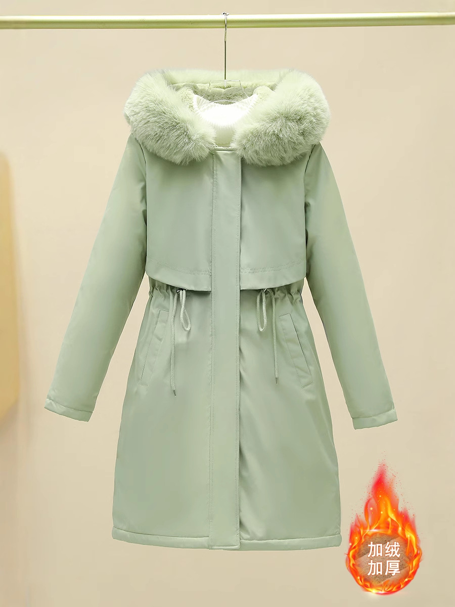 Fleece-Lined Thick Parka for Women 2025 New Cotton Coat, Mid-Length Winter Korean Version, Loose Fit with Large Fur Collar Women's Jacket
