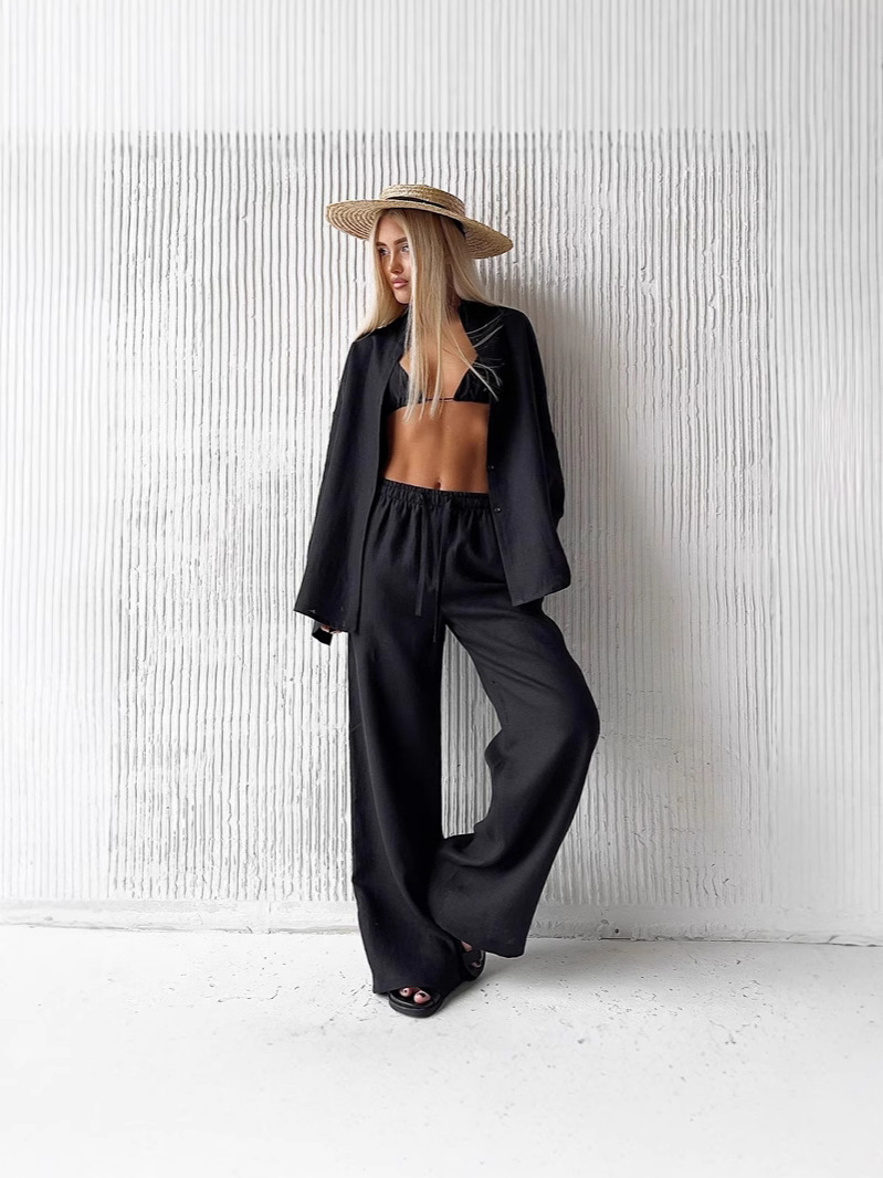 2025 Shirt Pants Suit European and American Spring and Summer Loose Long-Sleeved Shirt Casual Suit for Women