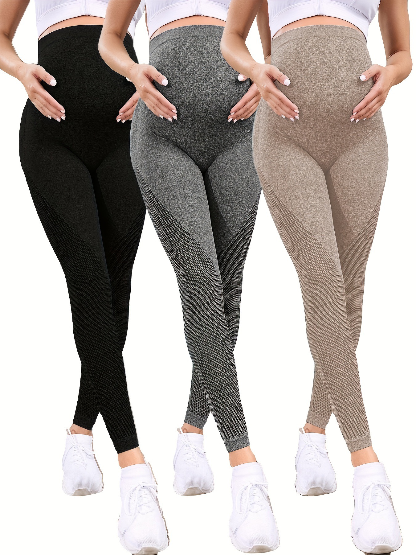 3Pcs Maternity Yoga Pants - High Waist, Stretchy &