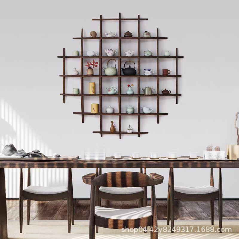 # Solid Wood Modern Minimalist Multi-Treasure Shelf Chinese Wall-Mounted Tea Rack Storage Rack Tea Set Ruizhi