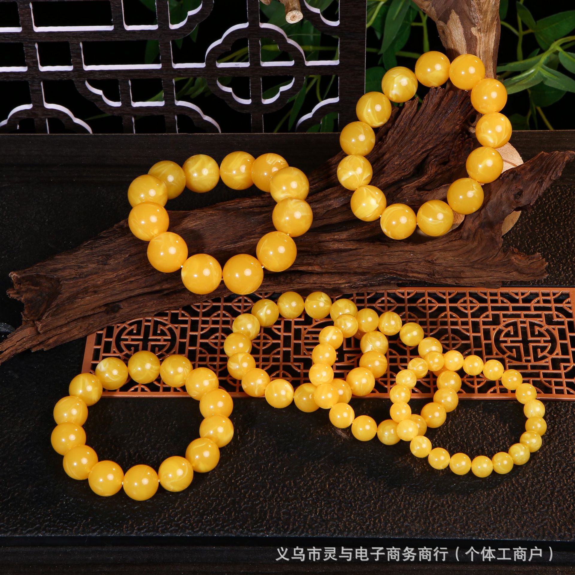 New Chicken Oil Yellow Floating Flower Buddha Bead Bracelet Second Generation Amber Beeswax Single Circle Rosary Beads for Men and Women
