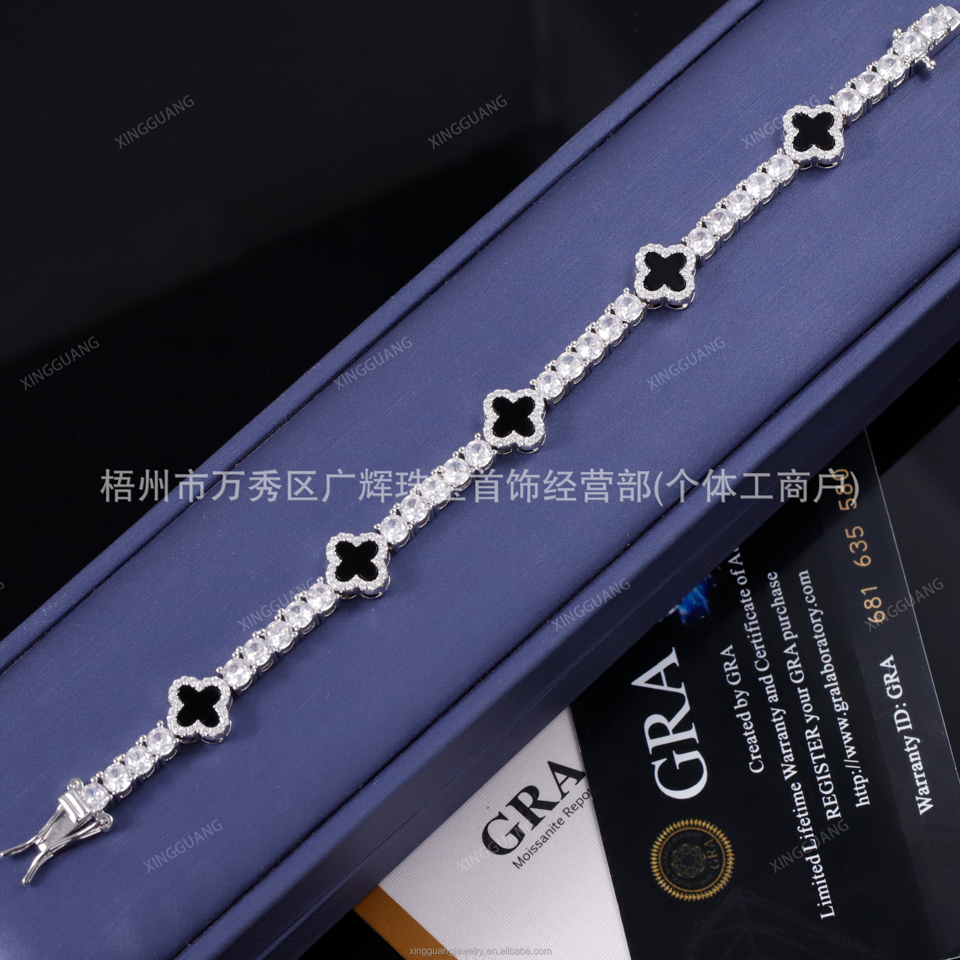 Браслет из черного агата с моиссанитом S925 серебро стиль хип-хоп