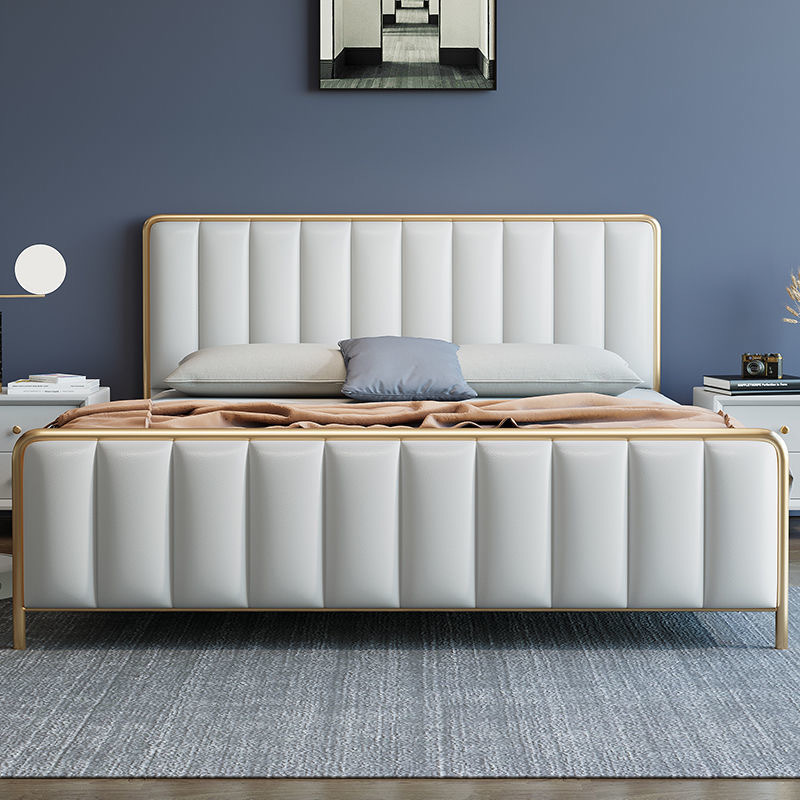 Leather Bed Modern Simple Style Direct Selling Light Luxury Leather Art Bed Modern Simple Soft Bed Double Master Bedroom Wedding Bed