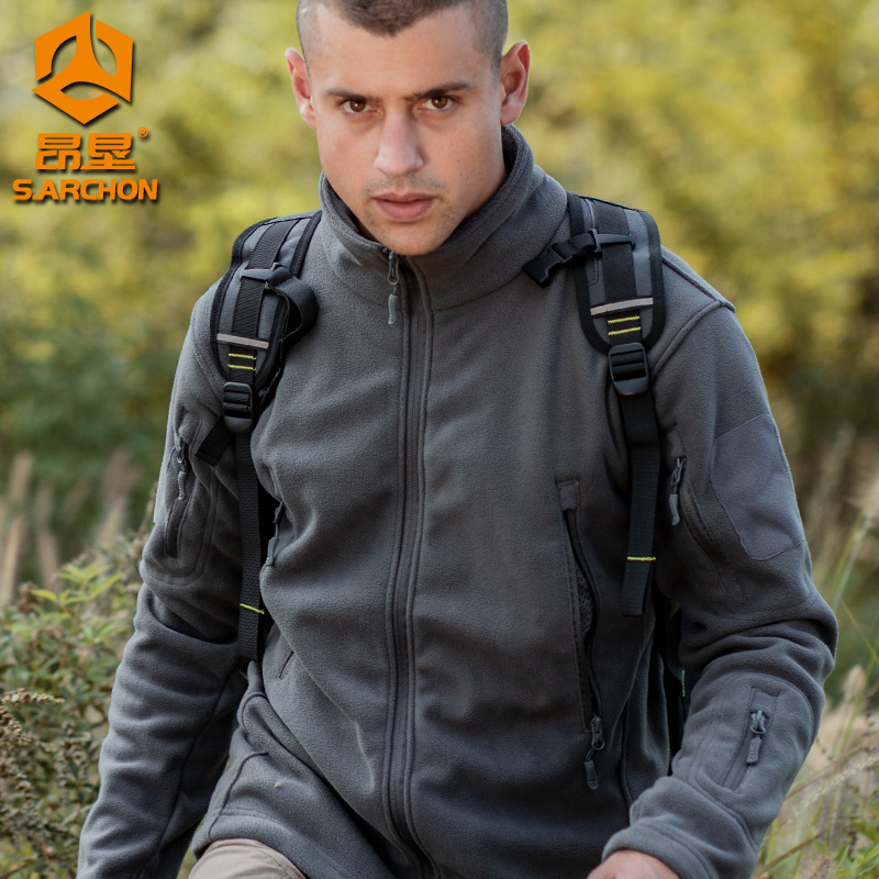 Angken Autumn and Winter Outdoor Fleece Jacket for Men, Warm and Thick Double-Sided Polar Fleece Cardigan, Tactical Jacket with Inner Lining