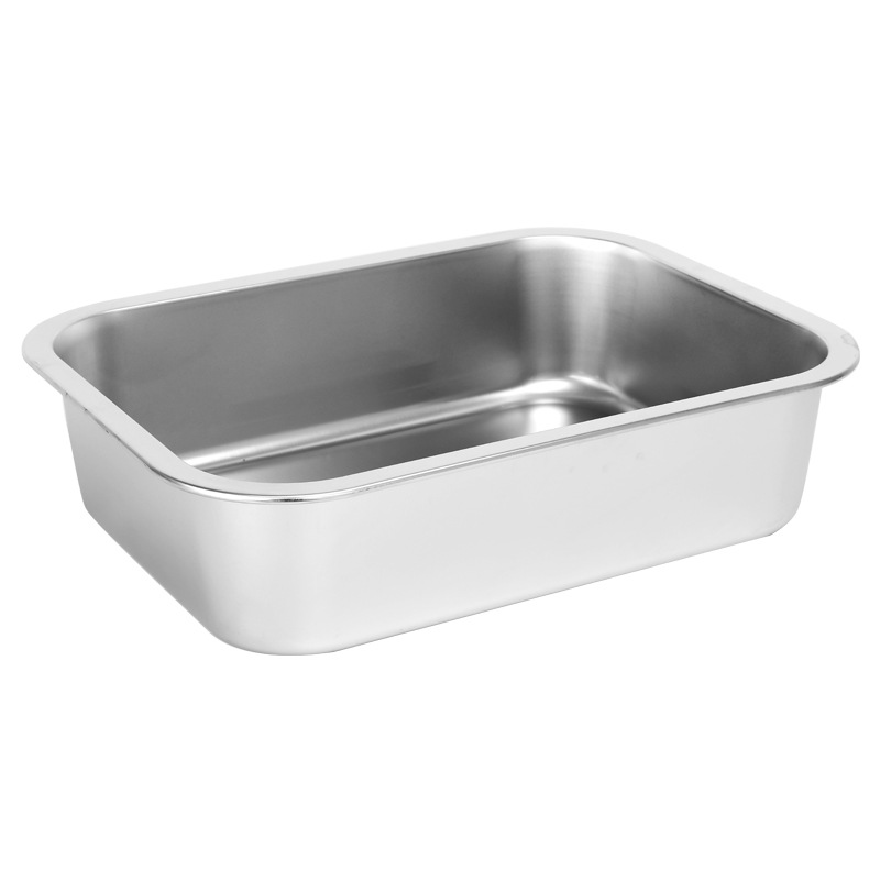 Stainless Steel Square Plate, Thickened Flat-Bottomed Square Basin, Rectangular Stainless Steel Basin, Cafeteria Buffet Basin, Stainless Steel Cat Litter Basin