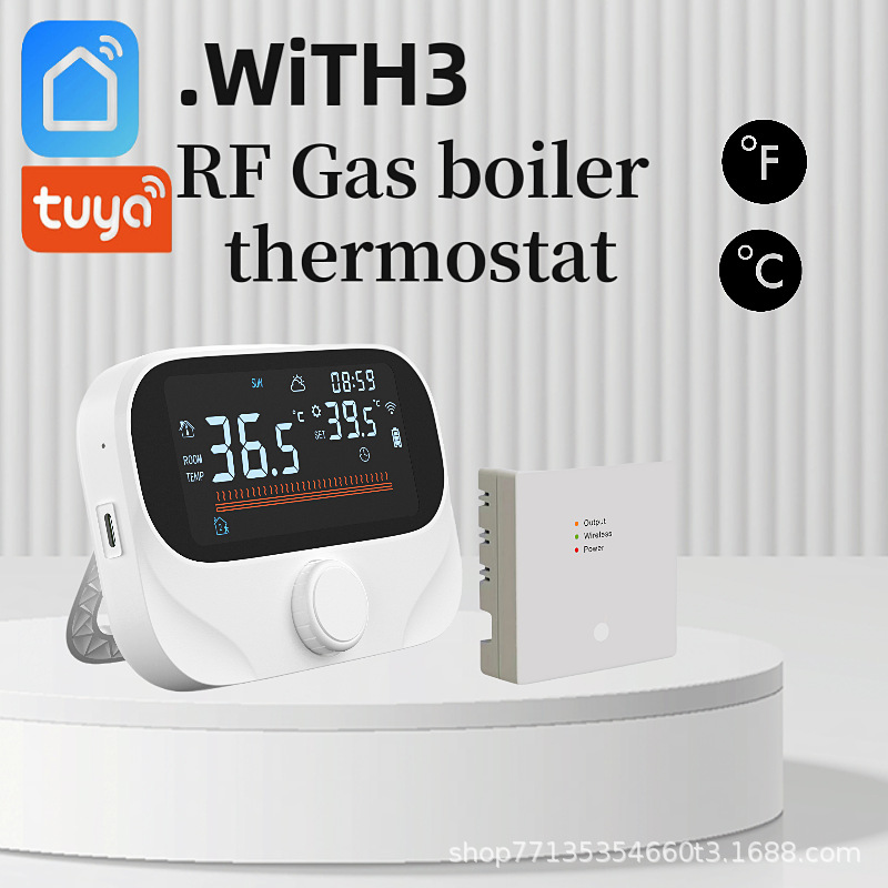 Wifi Tuya Smart Wall-Mounted Furnace Thermostat Rf Wireless One-To-One Wall-Mounted Furnace Thermostat Wiring-Free Thermostat