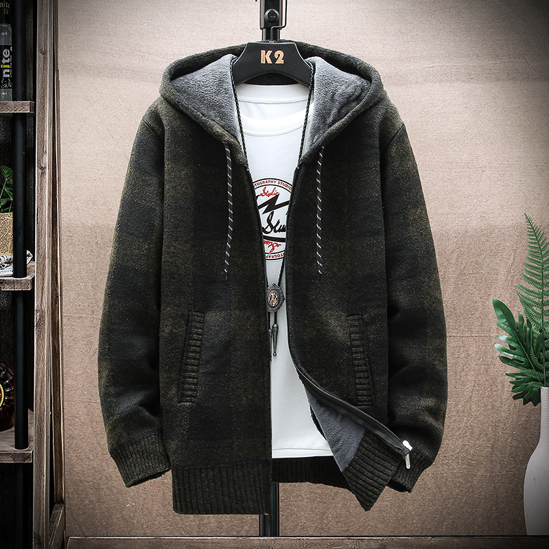 Plaid Knitwear Men's Spring and Autum Thin Autum Clothing 2025 New Outer Cardigan Outwear Knitwear Autum Outer Knitwear