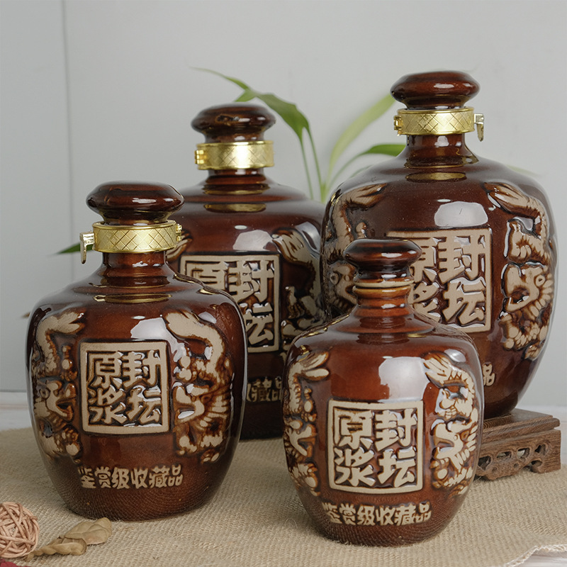 Raw pulp sealing altar Shuanglong 1 2 3 5 10kg series clay pottery altar ceramic wine bottle household wine jar wine wholesale