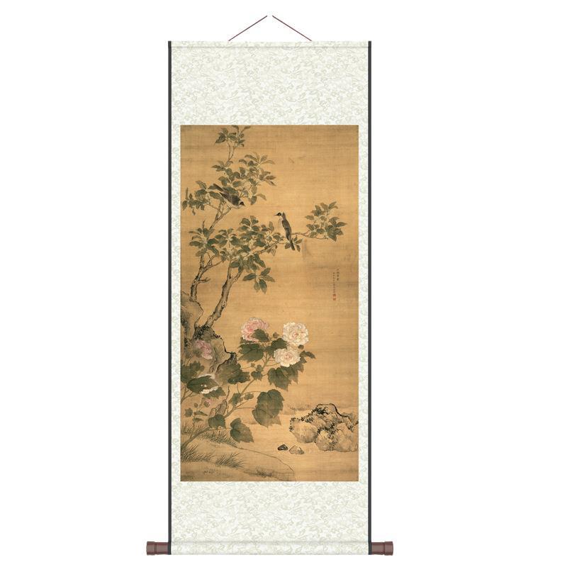 Maquan White-Headed Crane Picture of Three Yangs Opening Tai Flower and Bird Painting Silk Scroll Painting Living Room Home Decoration Painting