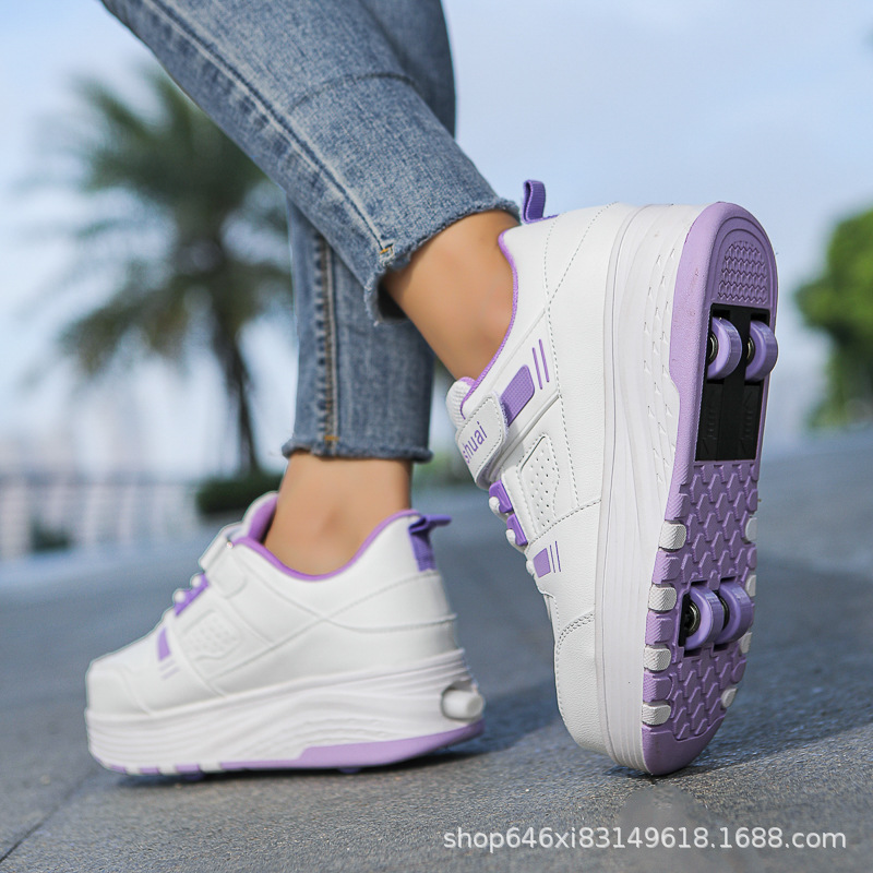 New heelloo shoes four-wheel skates adult button shrink student men's and women's two-wheel flying shoes wheeled shoes generation hair