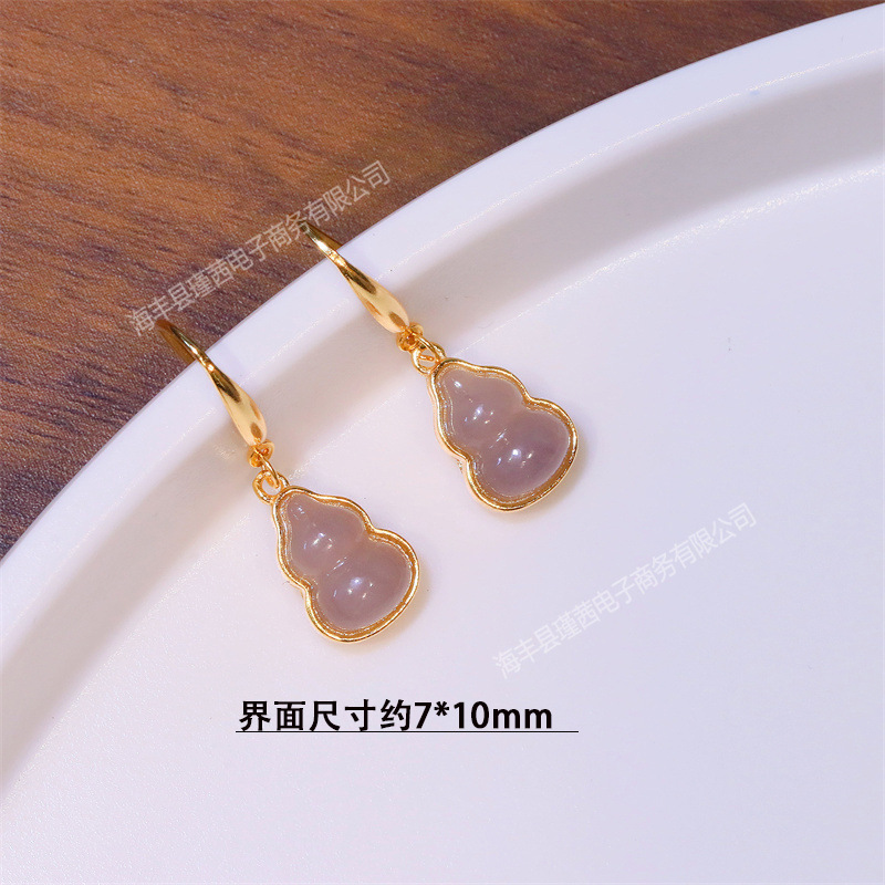 New Popular S925 Silver Simple Round Bead Earrings Water Drop Ear Hooks Hetian Jade Gourd Earrings Earrings Women's Earrings