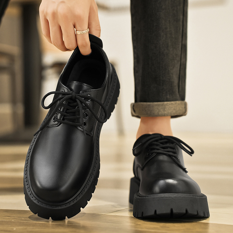 Autumn 2024 New Men's Business Waterproof Black Leather Shoes Chef Shoes Men's Korean-style All-match Thick-soled Work Shoes