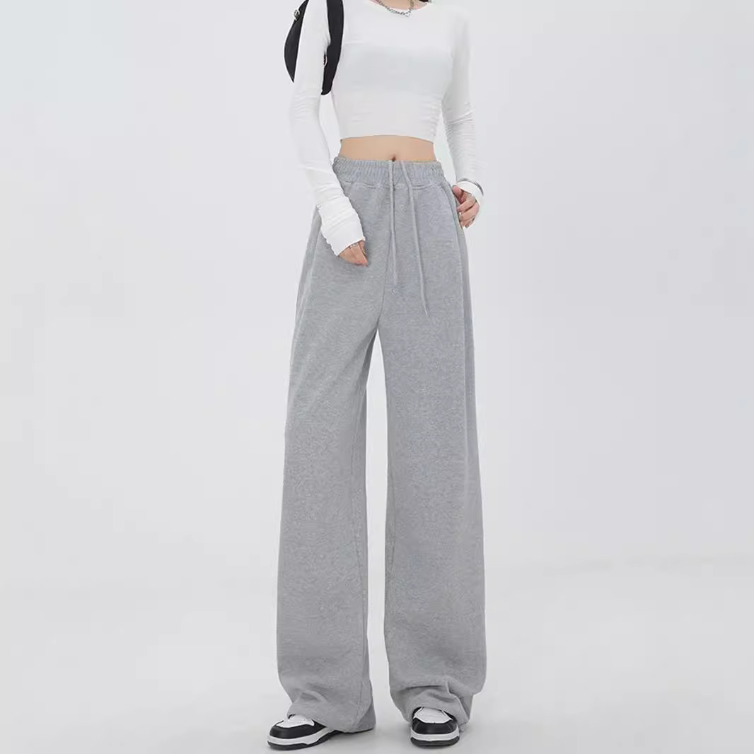 Gray sports pants for women Spring and Autumn 2023 New loose straight casual autumn and winter long pants wide leg sweatpants