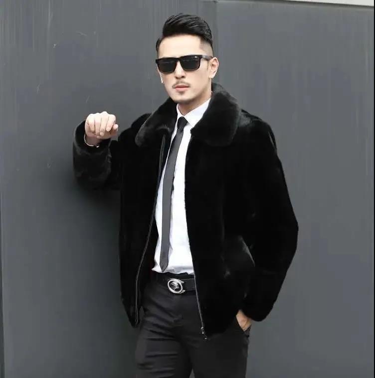 Customized Autumn and Winter Imitation Mink Outwear Mid-Length Men's Hooded Zipper Mink Outwear Mink Velvet Fur Top