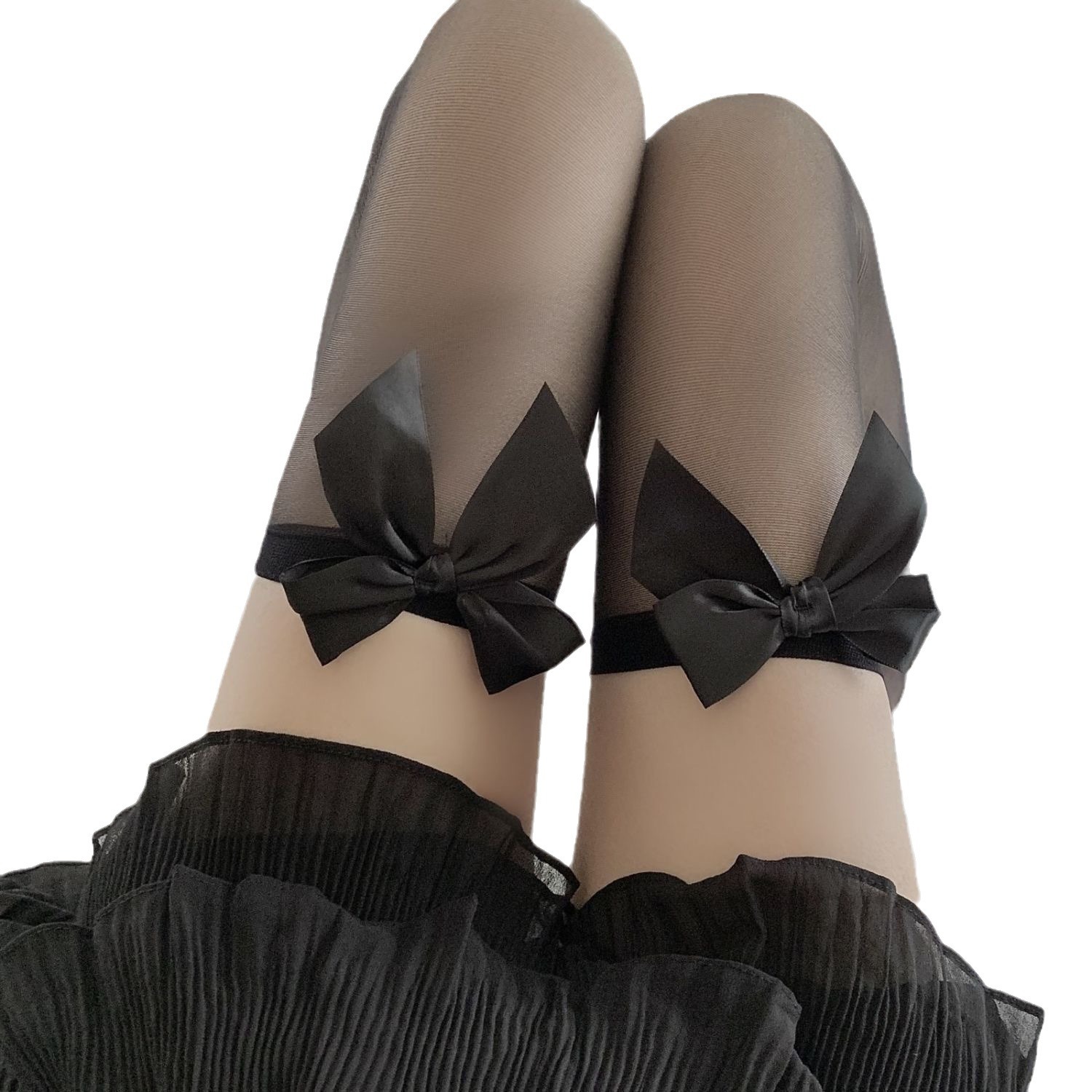 Sexy Ultra-thin Summer High-barrel Black Silk Stockings Women's White Over-the-knee Long-barrel Thigh Black Half-section Pure Lace Net Socks